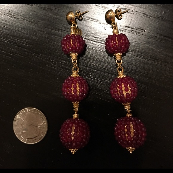 Soru Triple drop red agate earrings, gold - Picture 2 of 3
